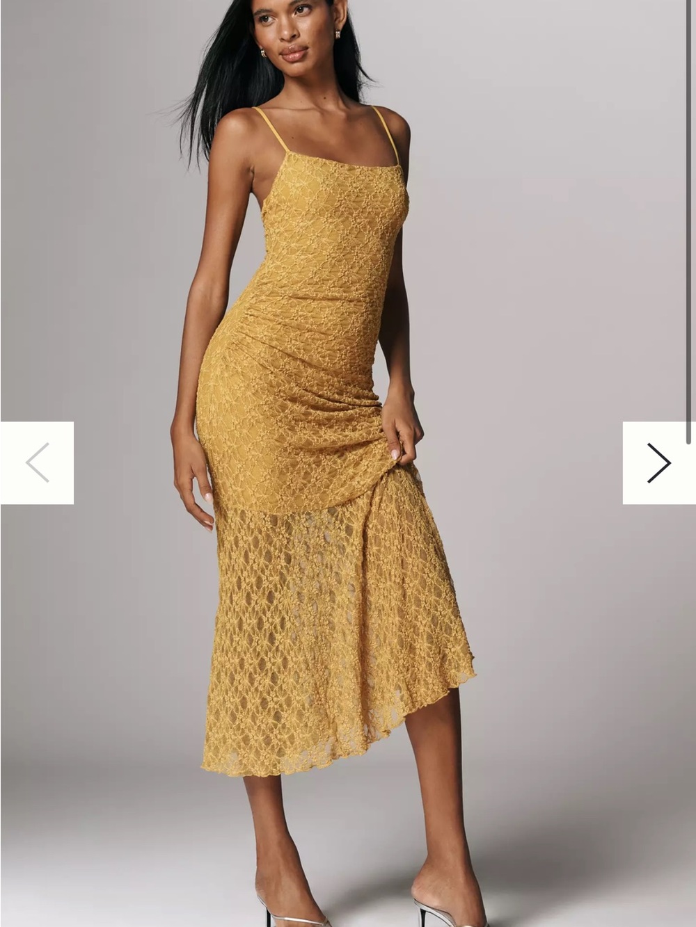NWT’s - By Anthropologie Gold Lace Spaghetti-Strap Midi Dress
